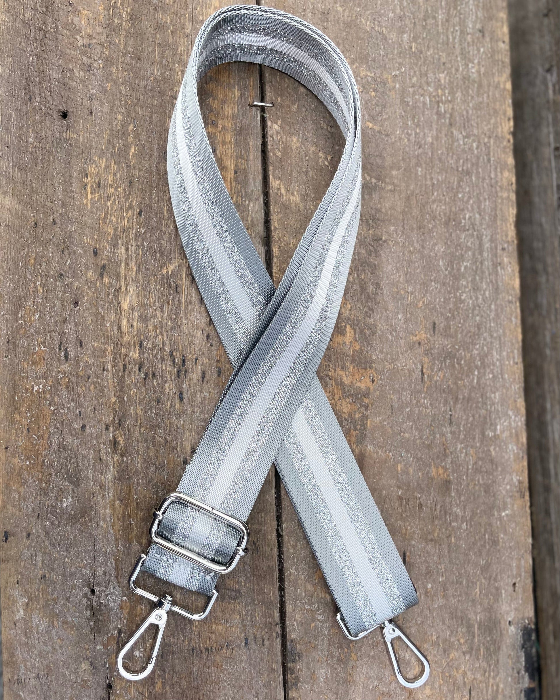 accessory Bag Strap - Silver And Silver Grey Stripe