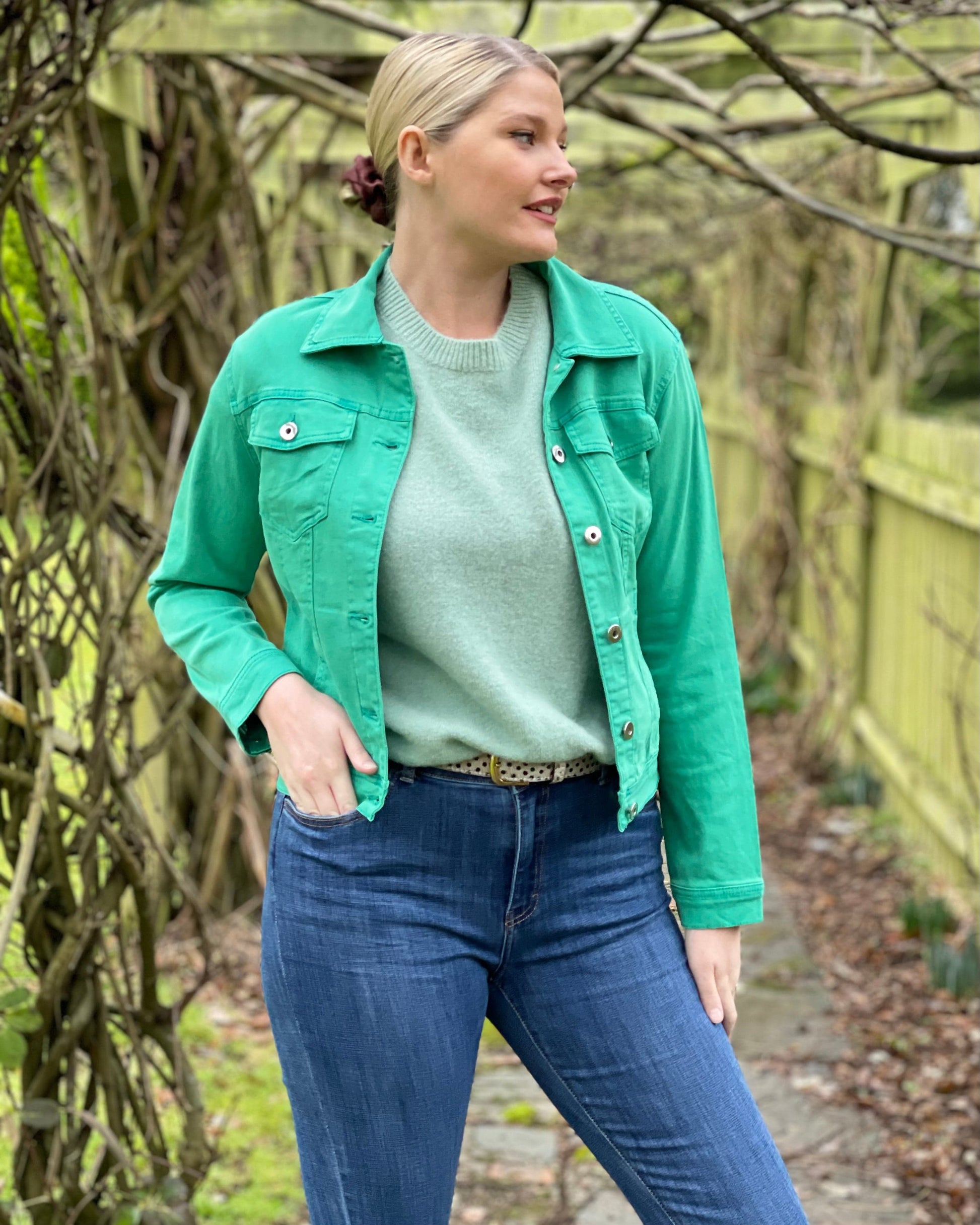 Green denim online jacket womens