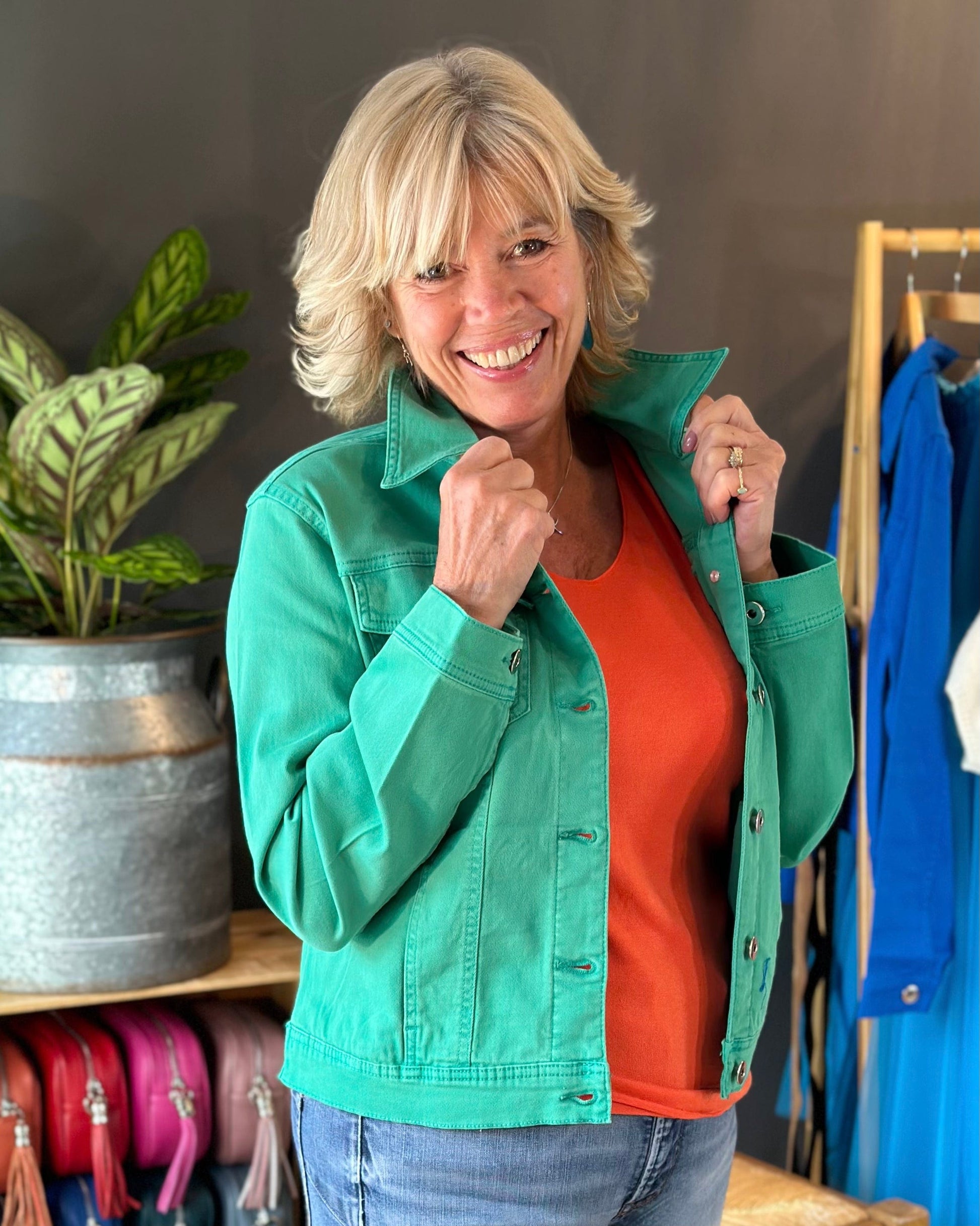 Green jean jacket deals