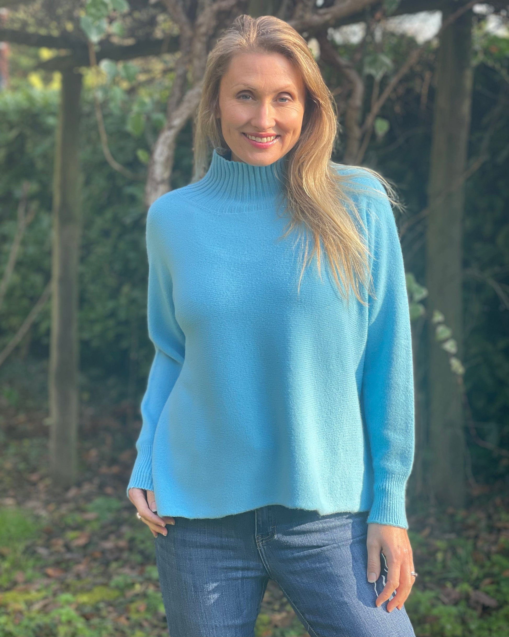 Clothing Funnel Neck Soft Knit Long Sleeve Jumper - Blue