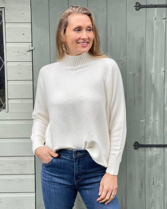 Clothing Funnel Neck Soft Knit Long Sleeve Jumper - Cream