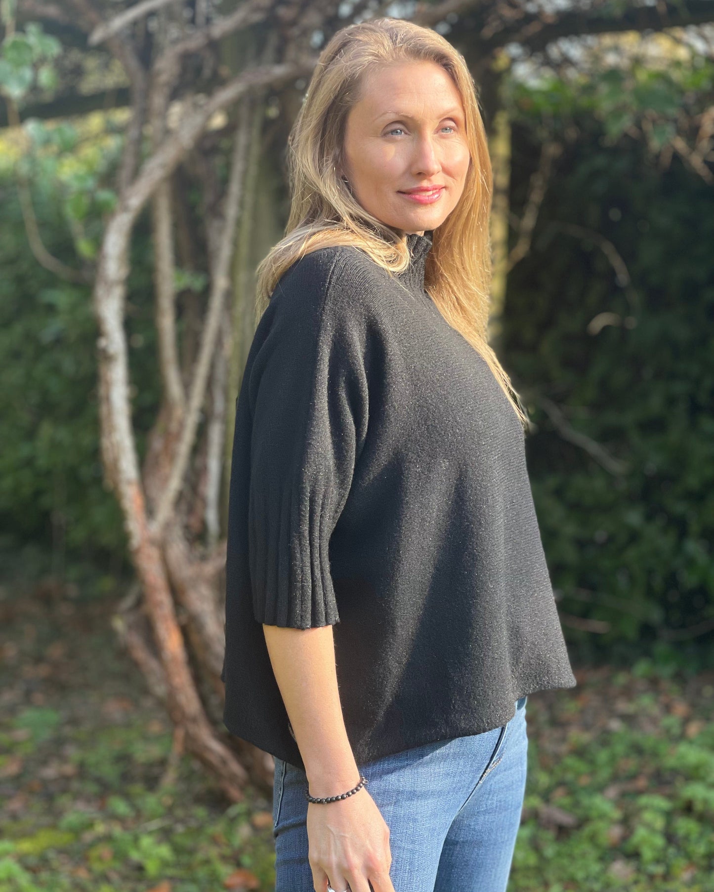 Clothing Funnel Neck Soft Knit Short Jumper - Black