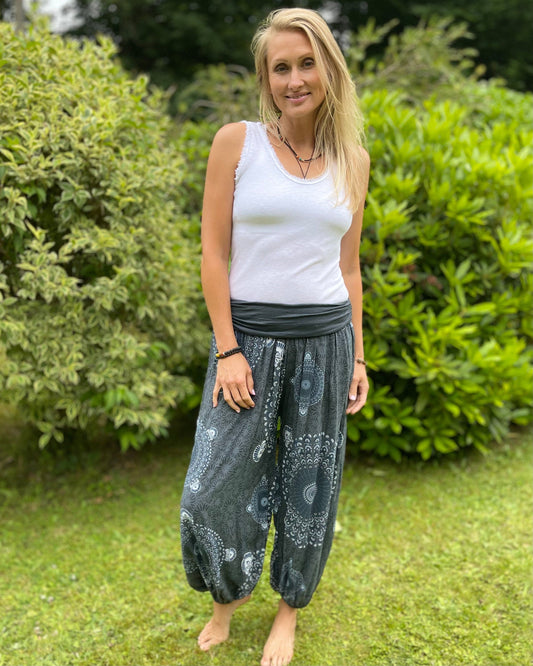clothing Harem Trousers - Dark Grey Mandala Print