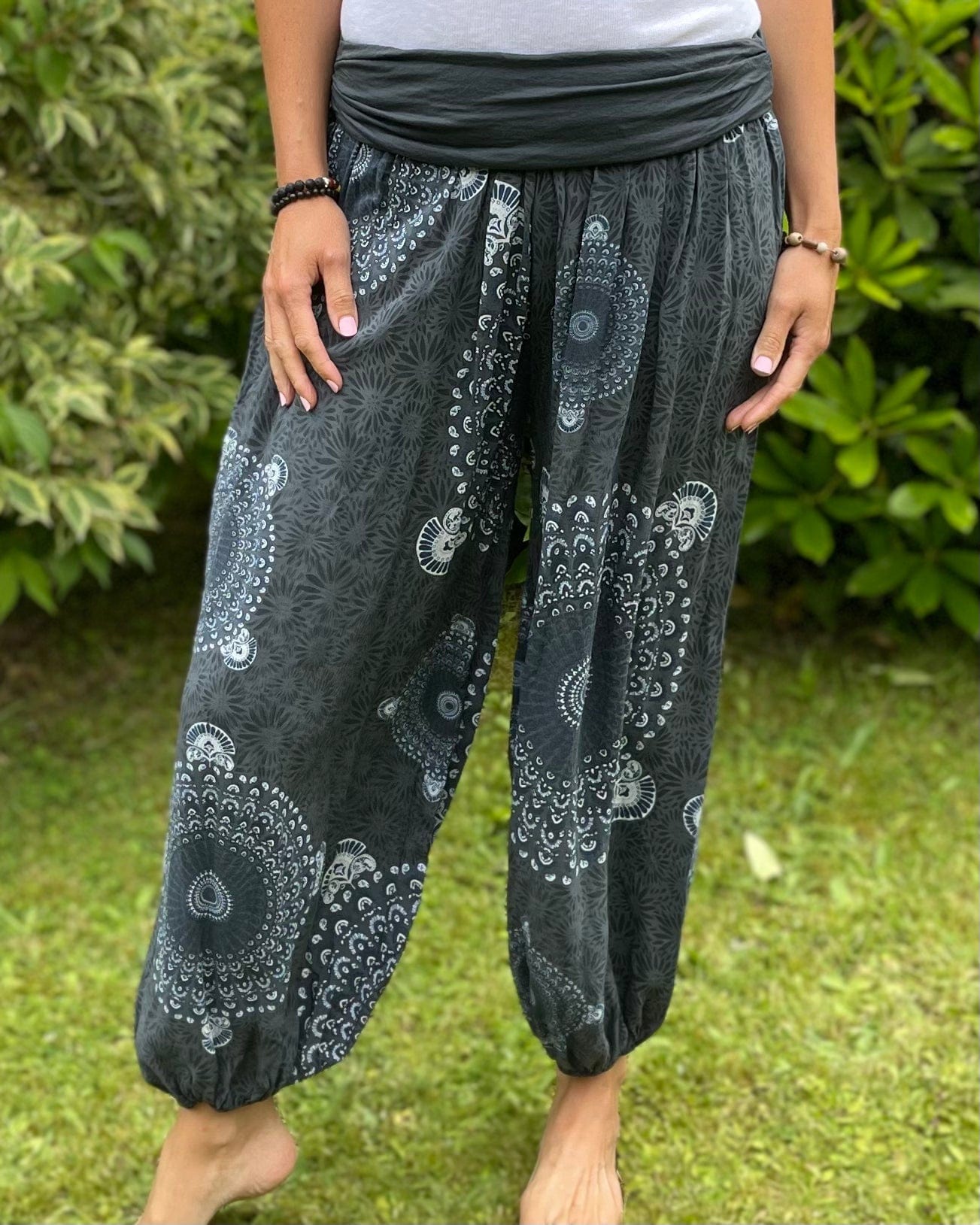 clothing Harem Trousers - Dark Grey Mandala Print