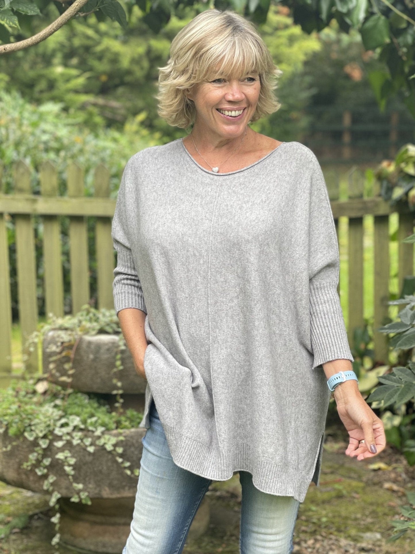 Large Soft Knit Baggy Jumper - Pale Grey - LavenderLime