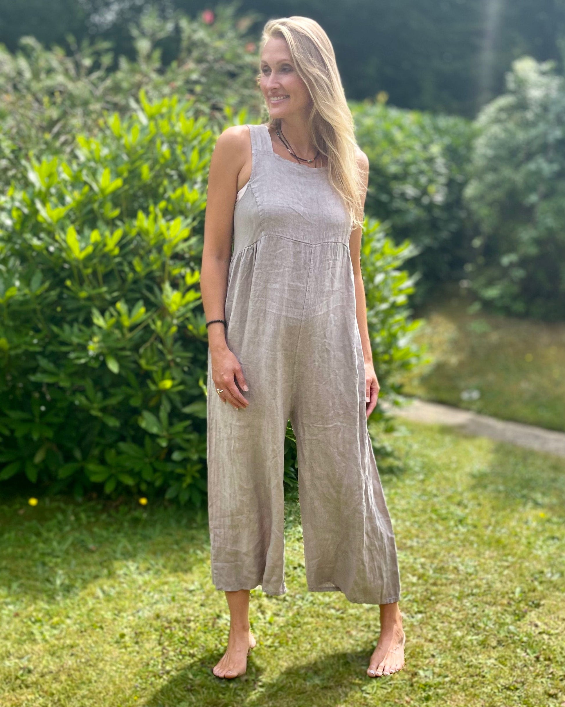clothing Linen Zip Back Dungarees - Mocha