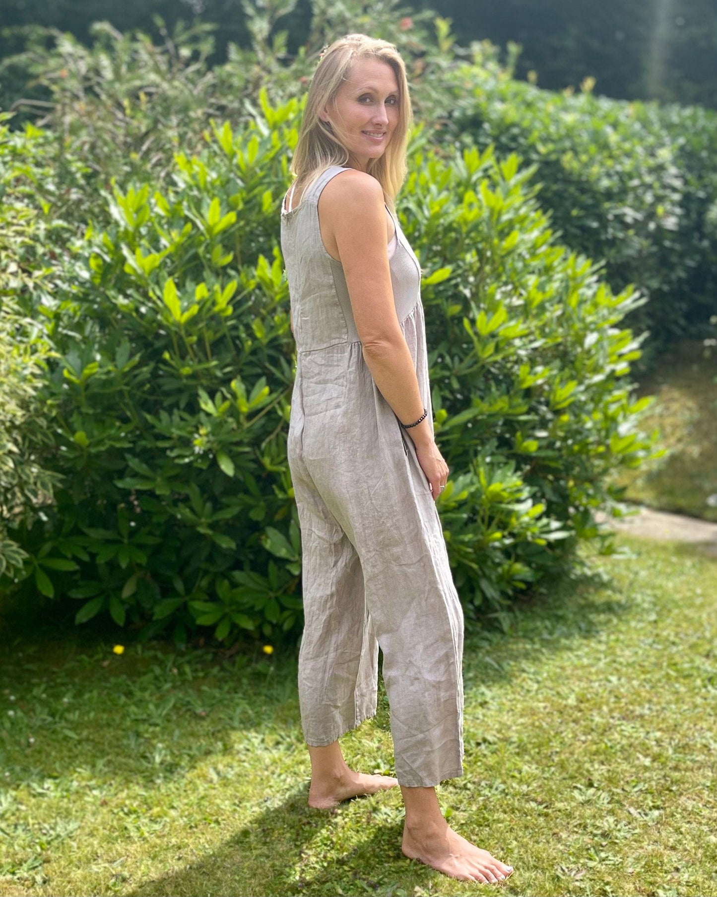 clothing Linen Zip Back Dungarees - Mocha