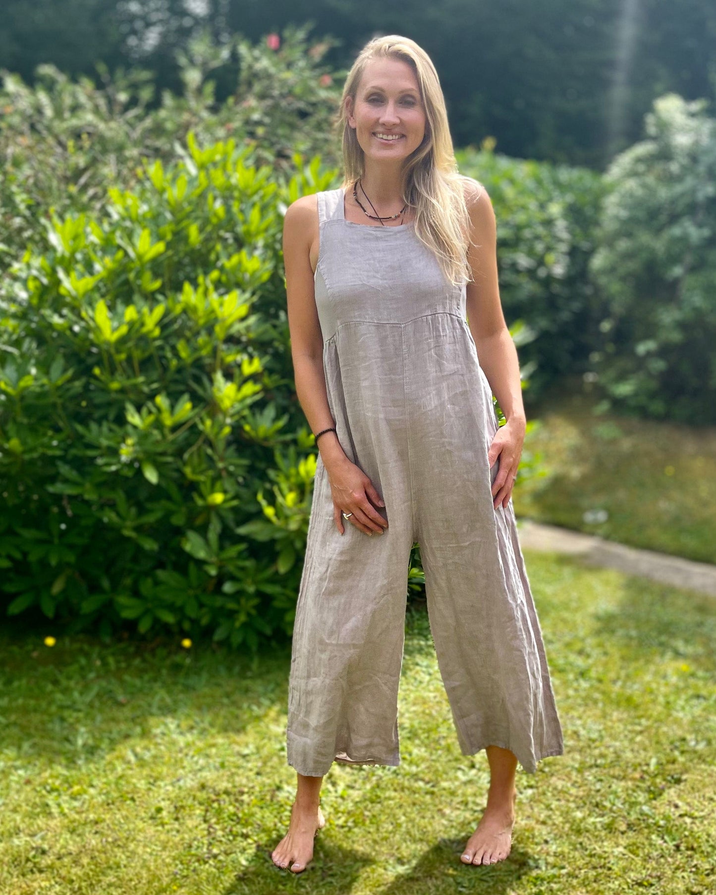 clothing Linen Zip Back Dungarees - Mocha