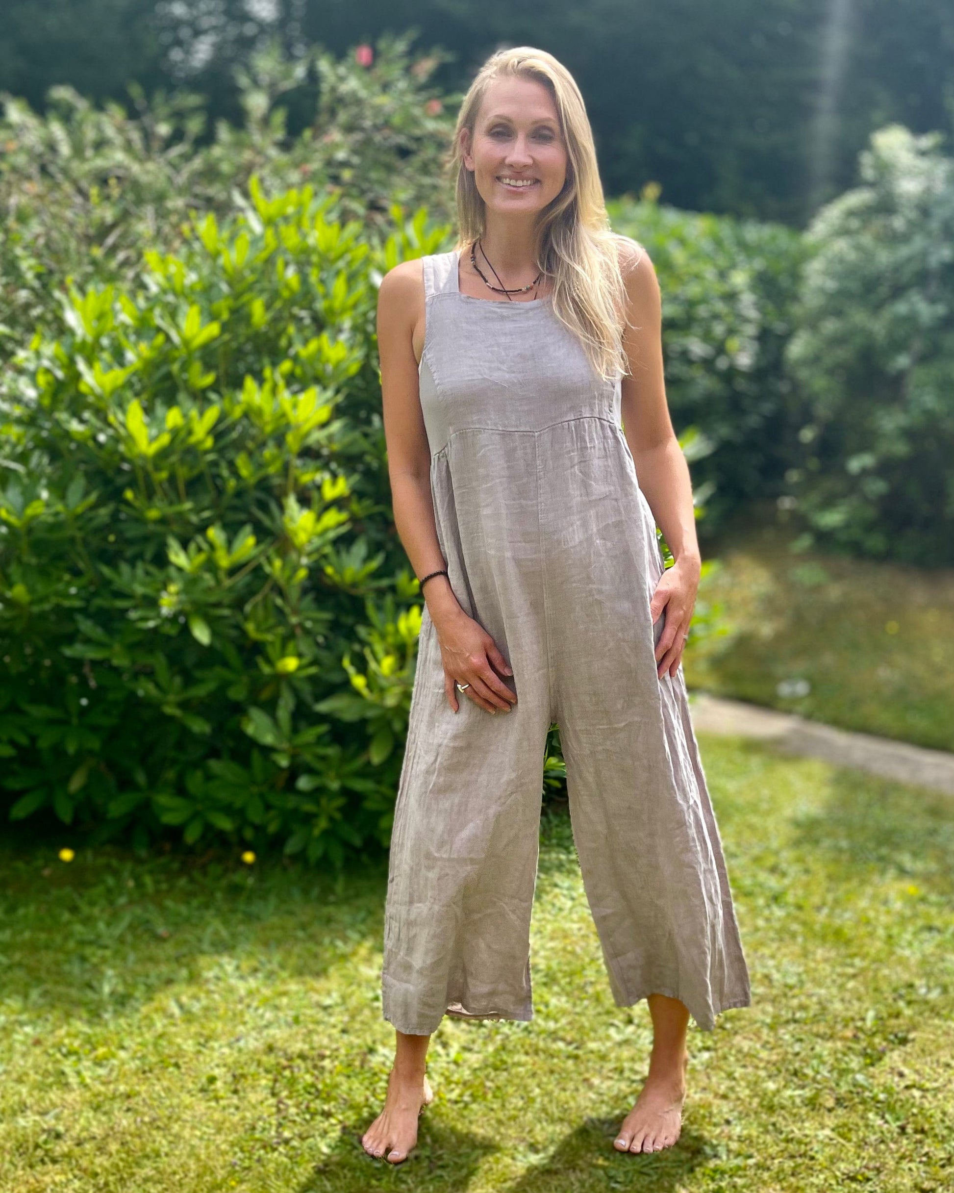 clothing Linen Zip Back Dungarees - Mocha