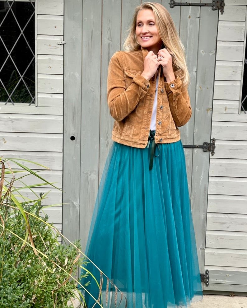 clothing Long Pleated Tulle Skirt - Teal