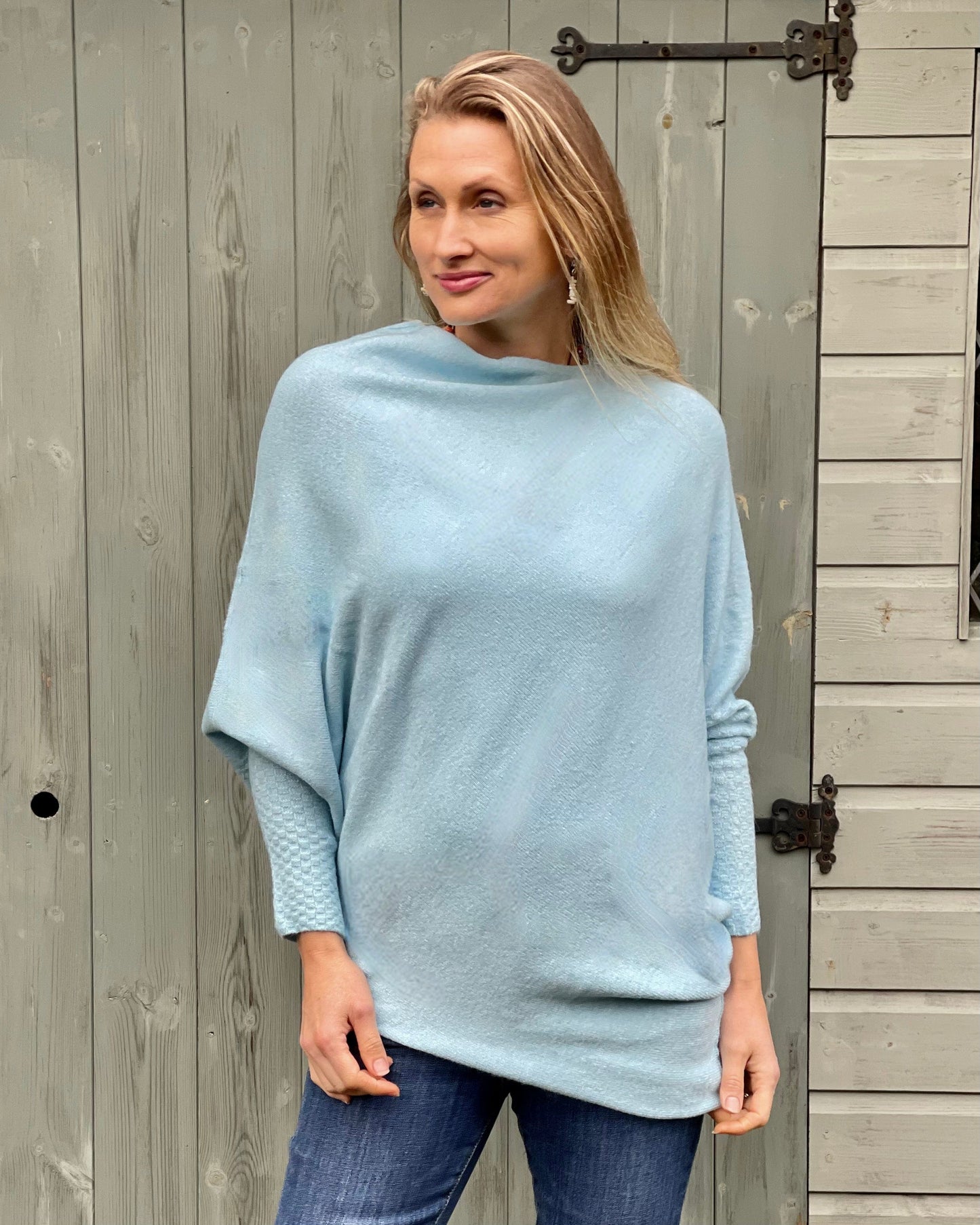 clothing Soft Knit Asymmetrical Jumper - Aqua Blue