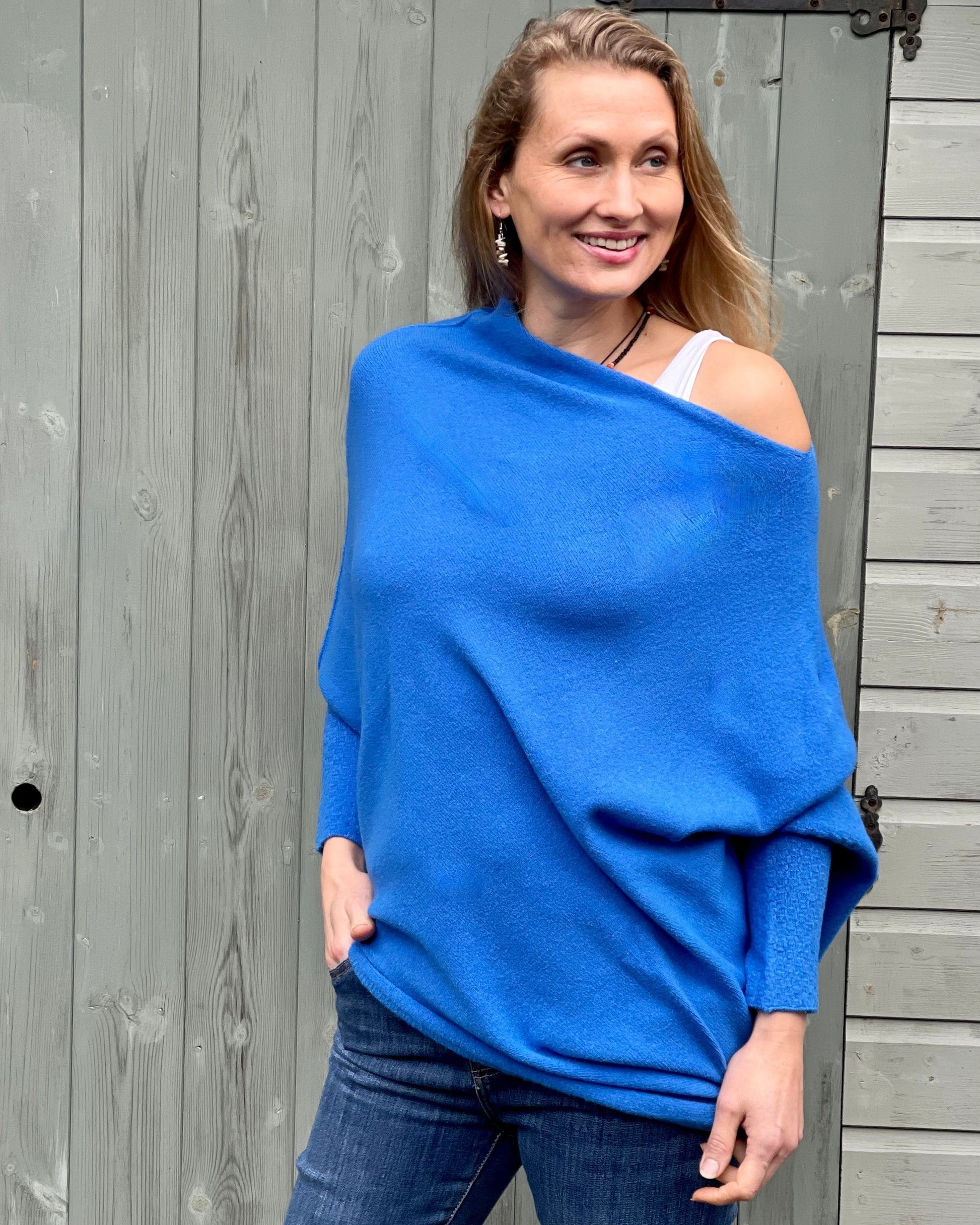 clothing Soft Knit Asymmetrical Jumper - Cobalt Blue