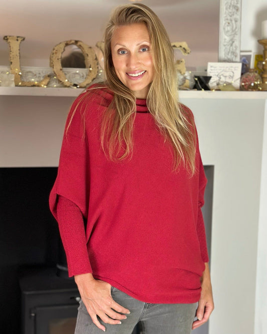 clothing Soft Knit Asymmetrical Jumper - Red