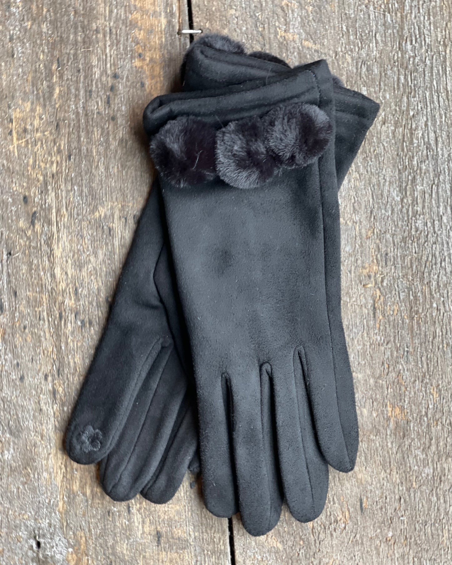 Gloves Faux Fur Pom Pom Gloves - Black