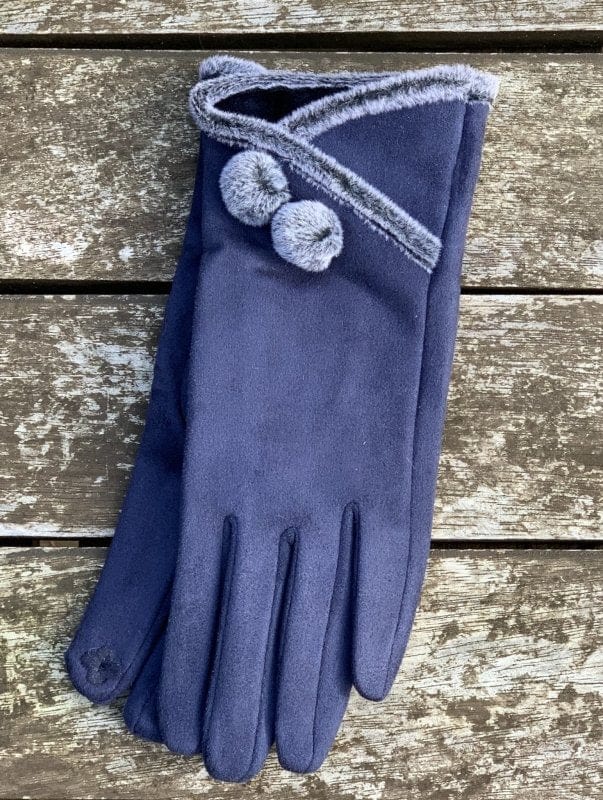 Gloves Faux Suede Gloves With Faux Fur Edging - Blue