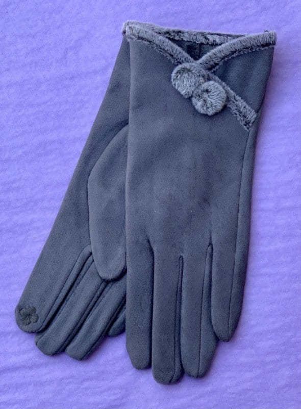 Gloves Faux Suede Gloves With Faux Fur Edging - Grey