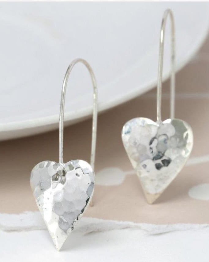 jewellery Sterling Silver Hammered Heart Drop Earrings
