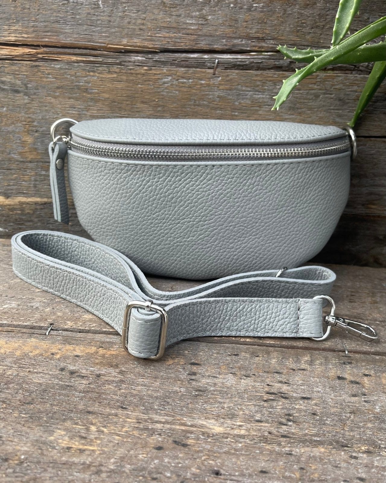 Leather Tassel Bag Leather Belt Bag - Pale Grey With Silver Finishings