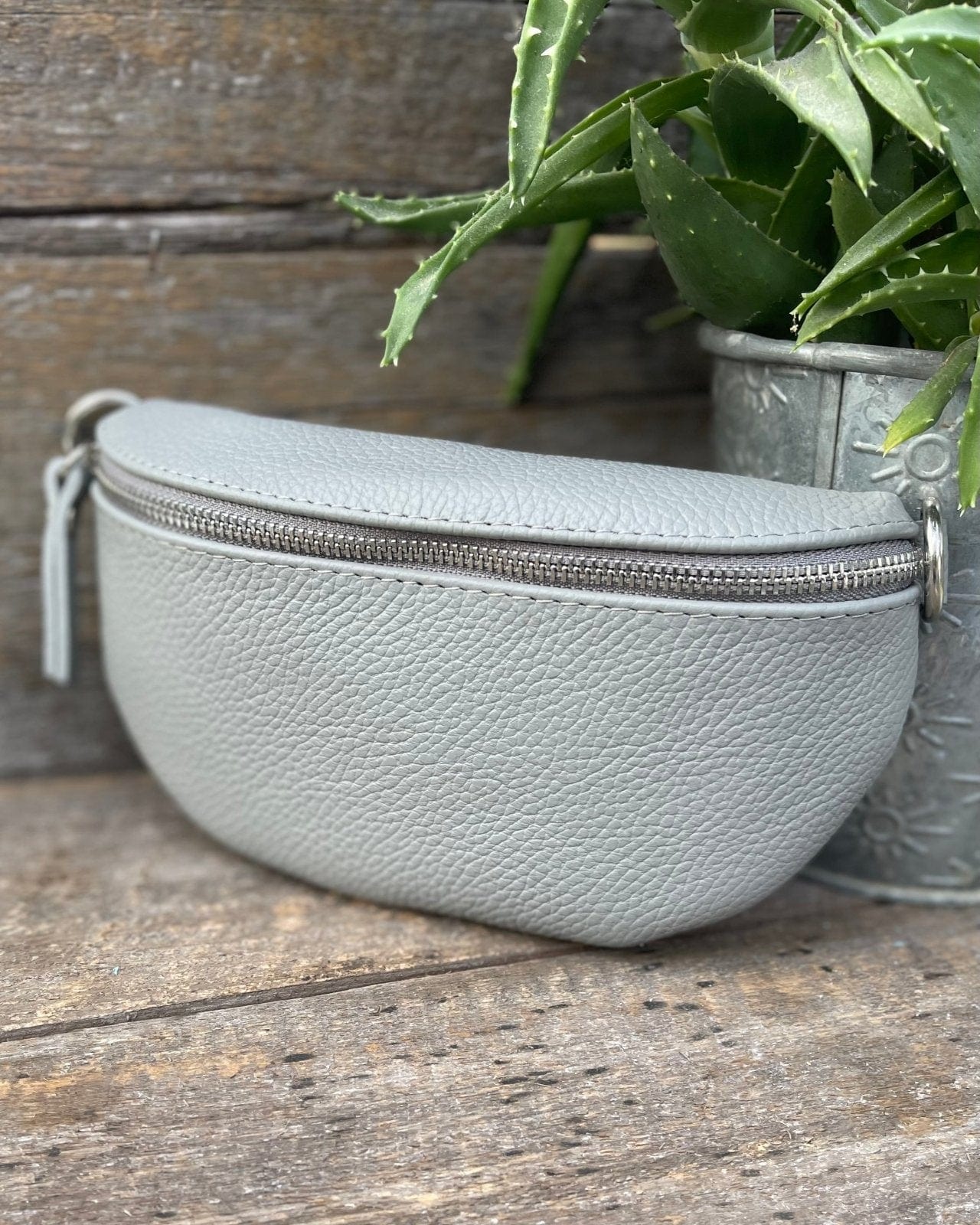 Leather Tassel Bag Leather Belt Bag - Pale Grey With Silver Finishings