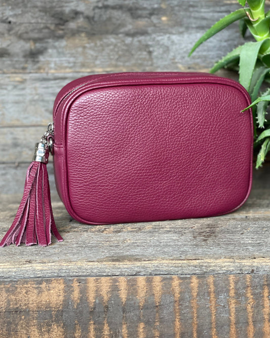 Leather Tassel Bag Leather Tassel Bag - Burgundy With Silver Finishings