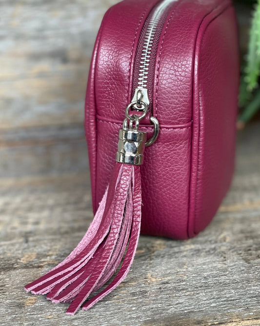 Leather Tassel Bag Leather Tassel Bag - Burgundy With Silver Finishings