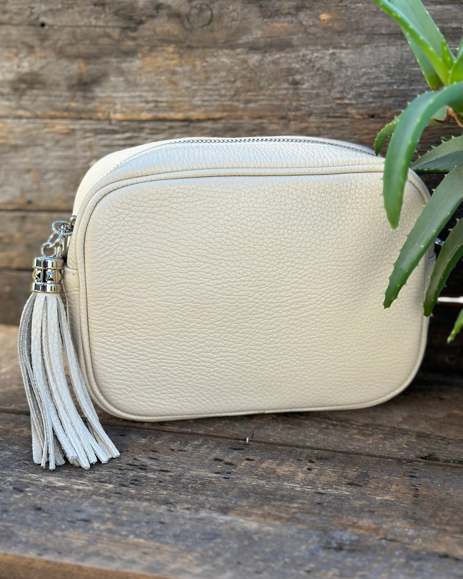 Leather Tassel Bag Leather Tassel Bag - Stone With Silver Finishings