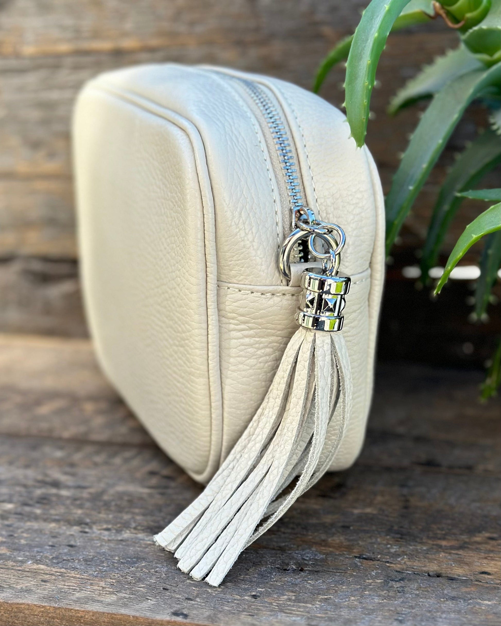 Leather Tassel Bag Leather Tassel Bag - Stone With Silver Finishings