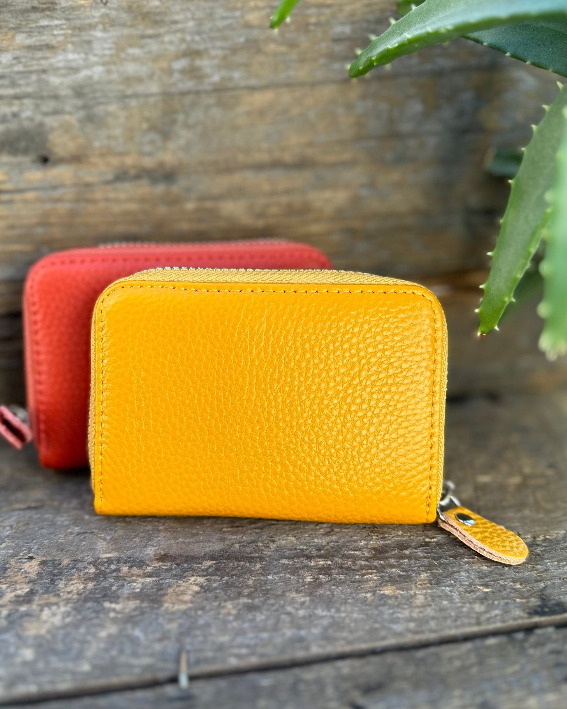 purses Leather Card Holder Purse - Mustard Yellow