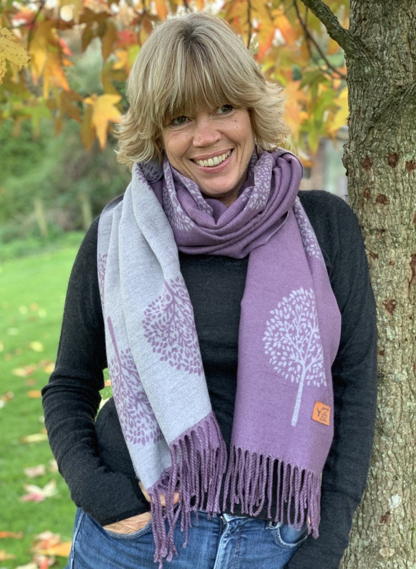 scarf Reversible Tree Of Life Scarf - Soft Purple/Grey