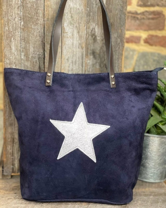 suede bag Leather And Suede Star Tote Bag - Navy