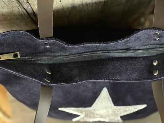 suede bag Leather And Suede Star Tote Bag - Navy