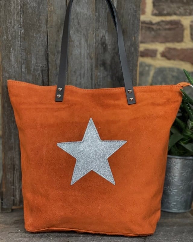 suede bag Leather And Suede Star Tote Bag - Orange